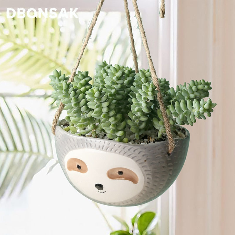 Nordic Wall Hanging Ceramic Vase Sloth Flower Pot Scindapsus Chlorophytum Potted Plant Animal Flower Pot Home Garden Decoration