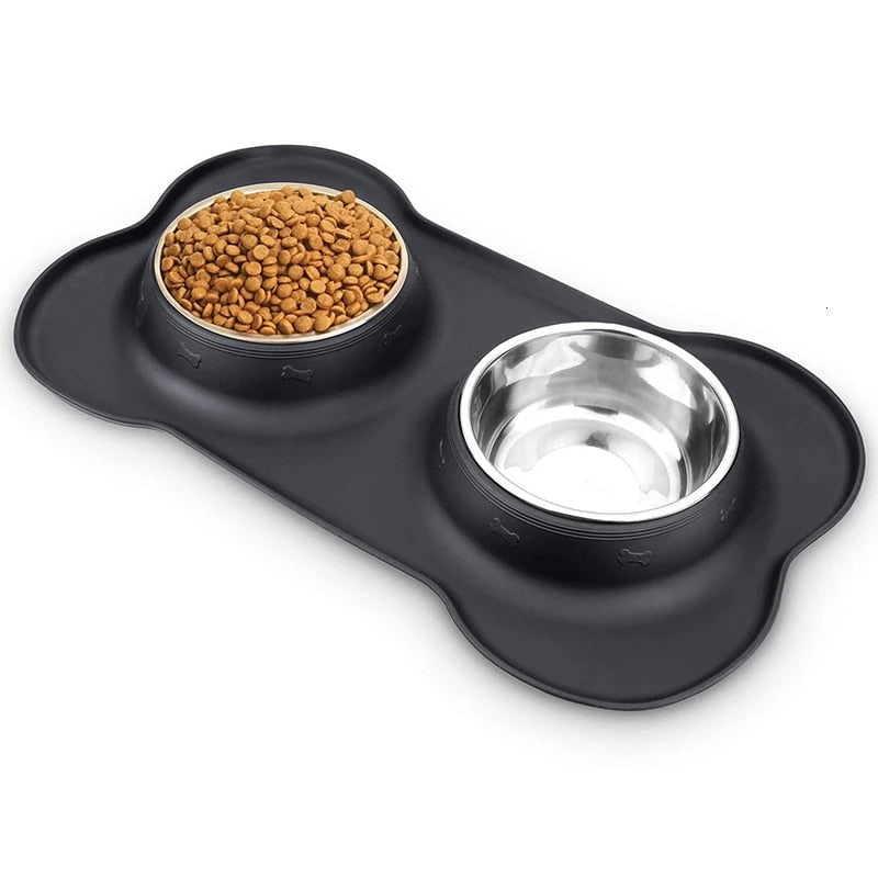 Antislip Double Bowl With Silicone Mat