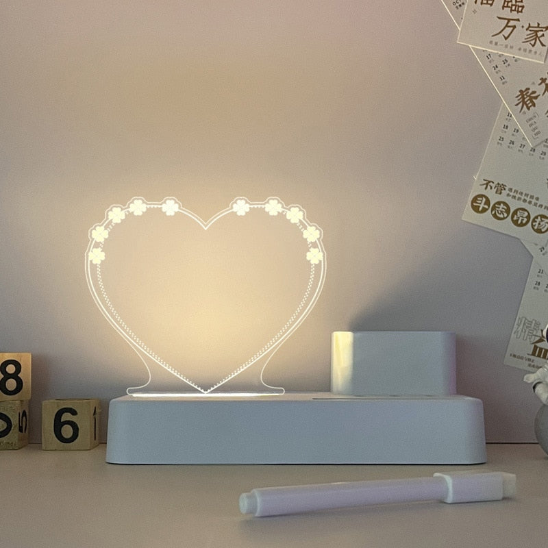 Transparent Luminous Led Night Lights Acrylic Erasable Write Message Board C