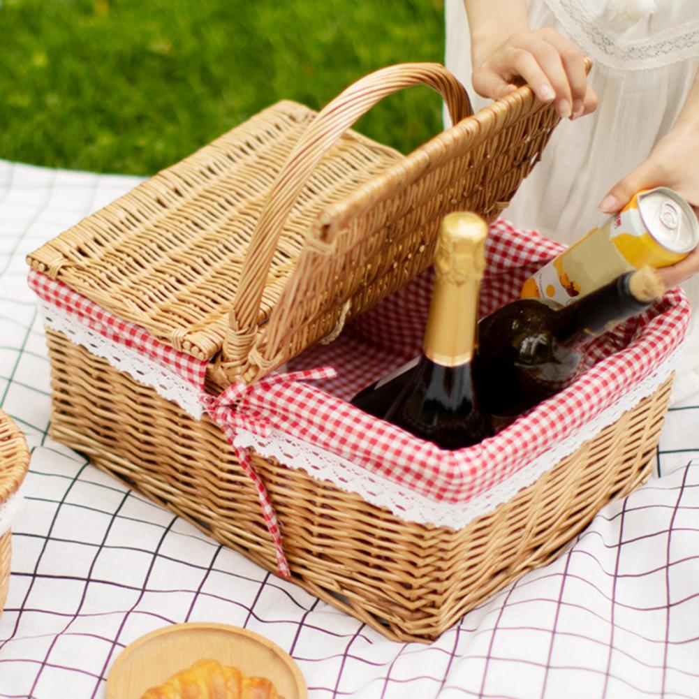 Lace Decor Wicker Woven Picnic Basket Large Capacity