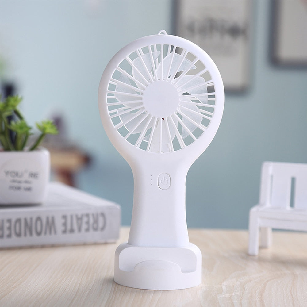 Portable USB Chargeable Mini Fan Handheld Fans with Base Summer Outdoor Portable Hand Hold Fan with Phone Holder