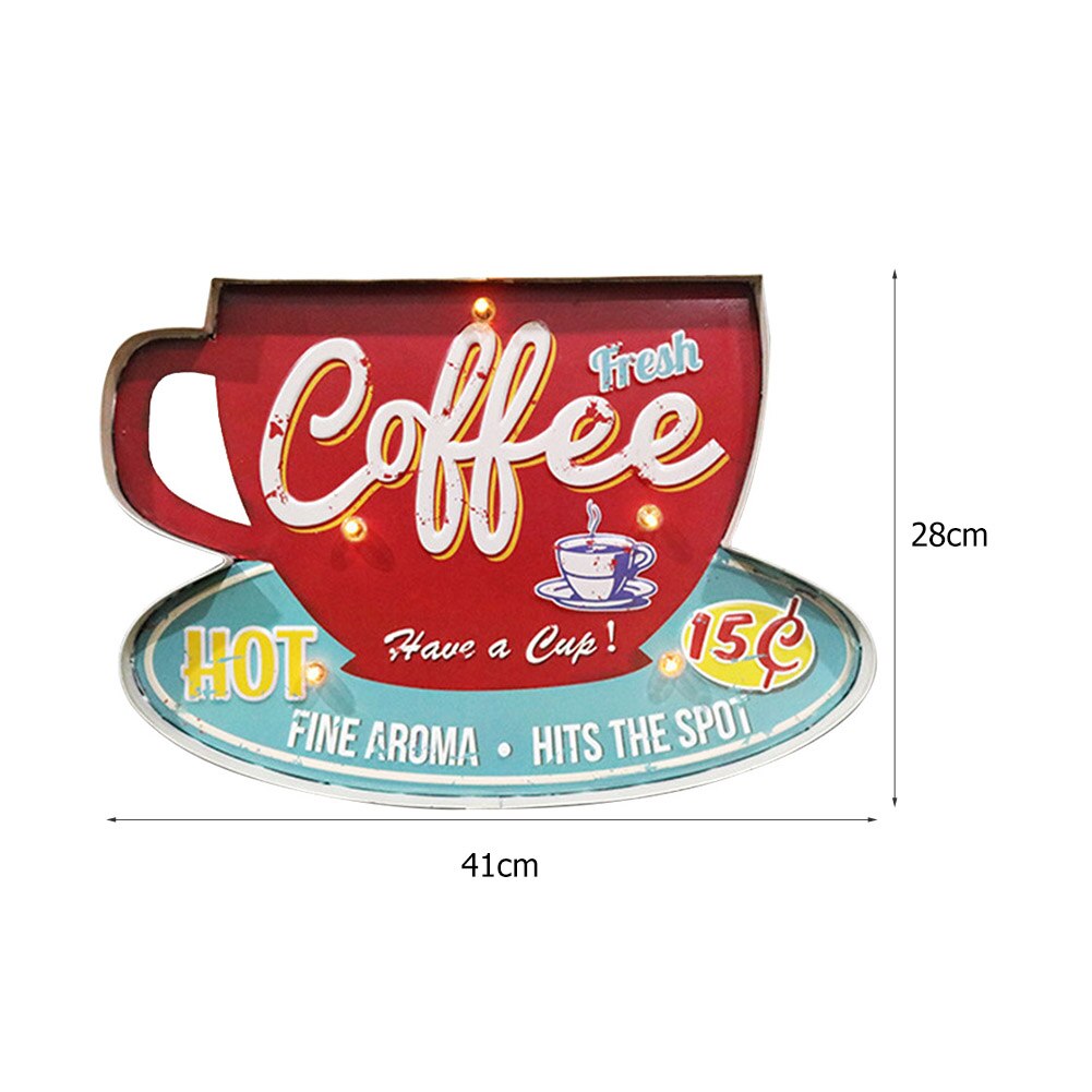 LED Decorative Lights Retro Iron Coffee Style Metal Wall Decorations Practical Durable Art Hanging Light Up Sign for Living Room