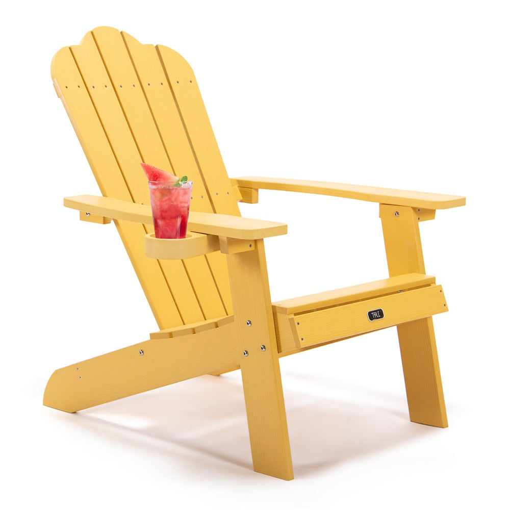 Adirondack Chair with Cup Holder, Plastic Wood Outdoor Patio Chair for Home and Garden, Weather- Resistant, Fade-Resistant, 380