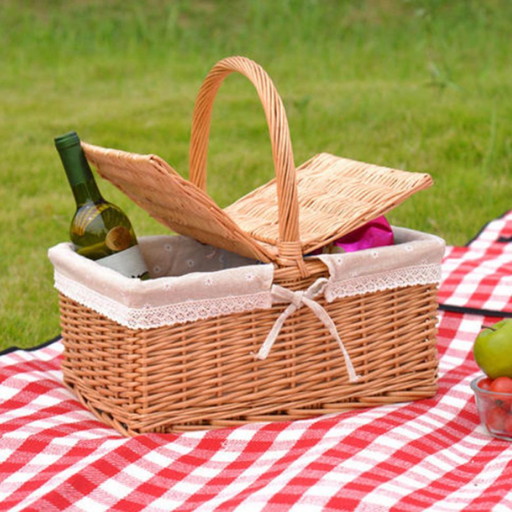 Lace Decor Wicker Woven Picnic Basket Large Capacity