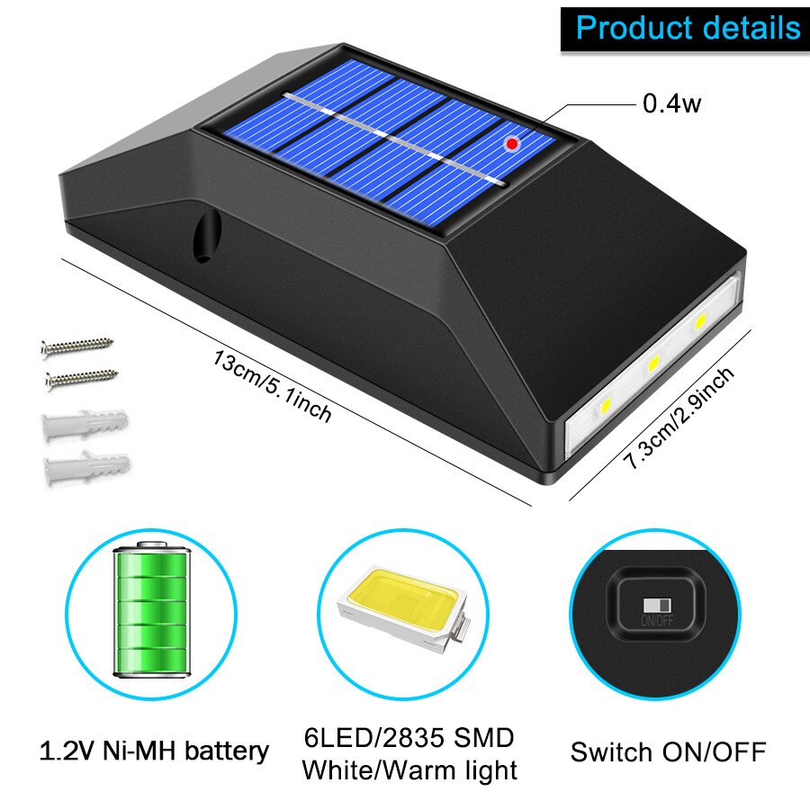 Solar LED Light Outdoor Waterproof Garden Light Solar Powered Wall Lamps Sconces Fence LED Garden Outdoor Solar Lamp