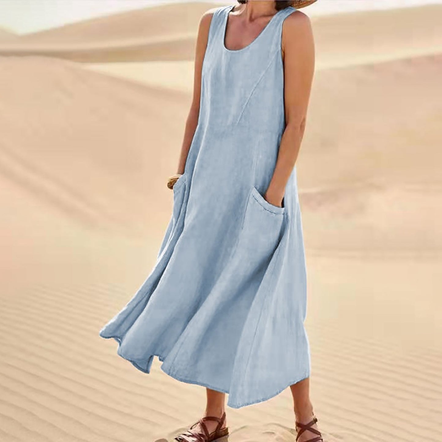 2022 New Summer Dress Ladies Dress  S- 3xl Cotton Linen Women Tank - Great for the hot summer days of gardening in your back yard with Pockets!