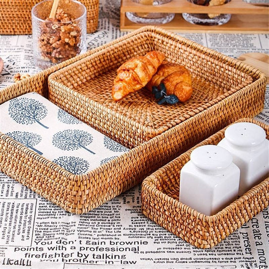 Hand-woven Rattan Storage Wicker Tray