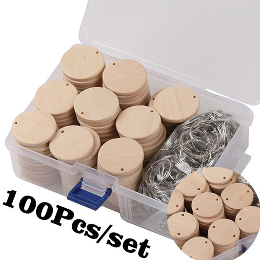 100Pcs Craft Wood Blank ID Tags With Box Key Ring