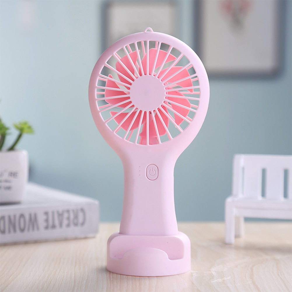 Portable USB Chargeable Mini Fan Handheld Fans with Base Summer Outdoor Portable Hand Hold Fan with Phone Holder