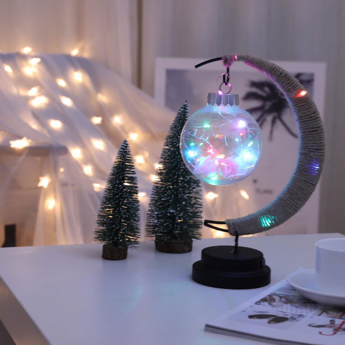 3D Moon LED Night Lights with Stand Lunar Fairy Lamp Art Kid Baby Bedroom Home Holiday Home Bedroom Decor Ornament Friends Gifts