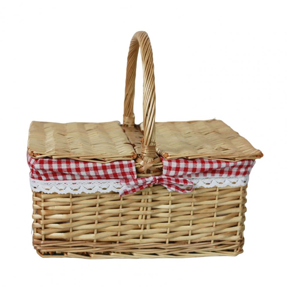 Lace Decor Wicker Woven Picnic Basket Large Capacity