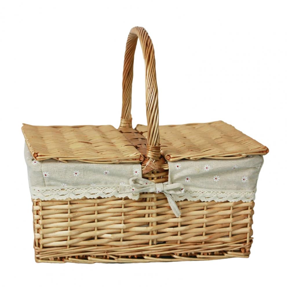 Lace Decor Wicker Woven Picnic Basket Large Capacity