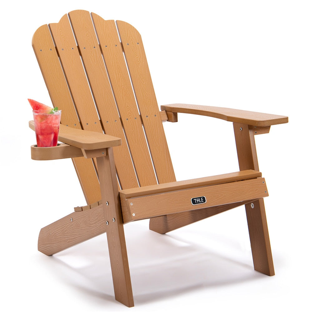 Adirondack Chair with Cup Holder, Plastic Wood Outdoor Patio Chair for Home and Garden, Weather- Resistant, Fade-Resistant, 380