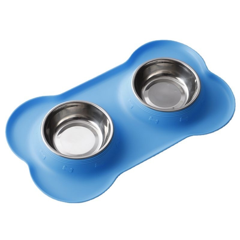 Antislip Double Bowl With Silicone Mat