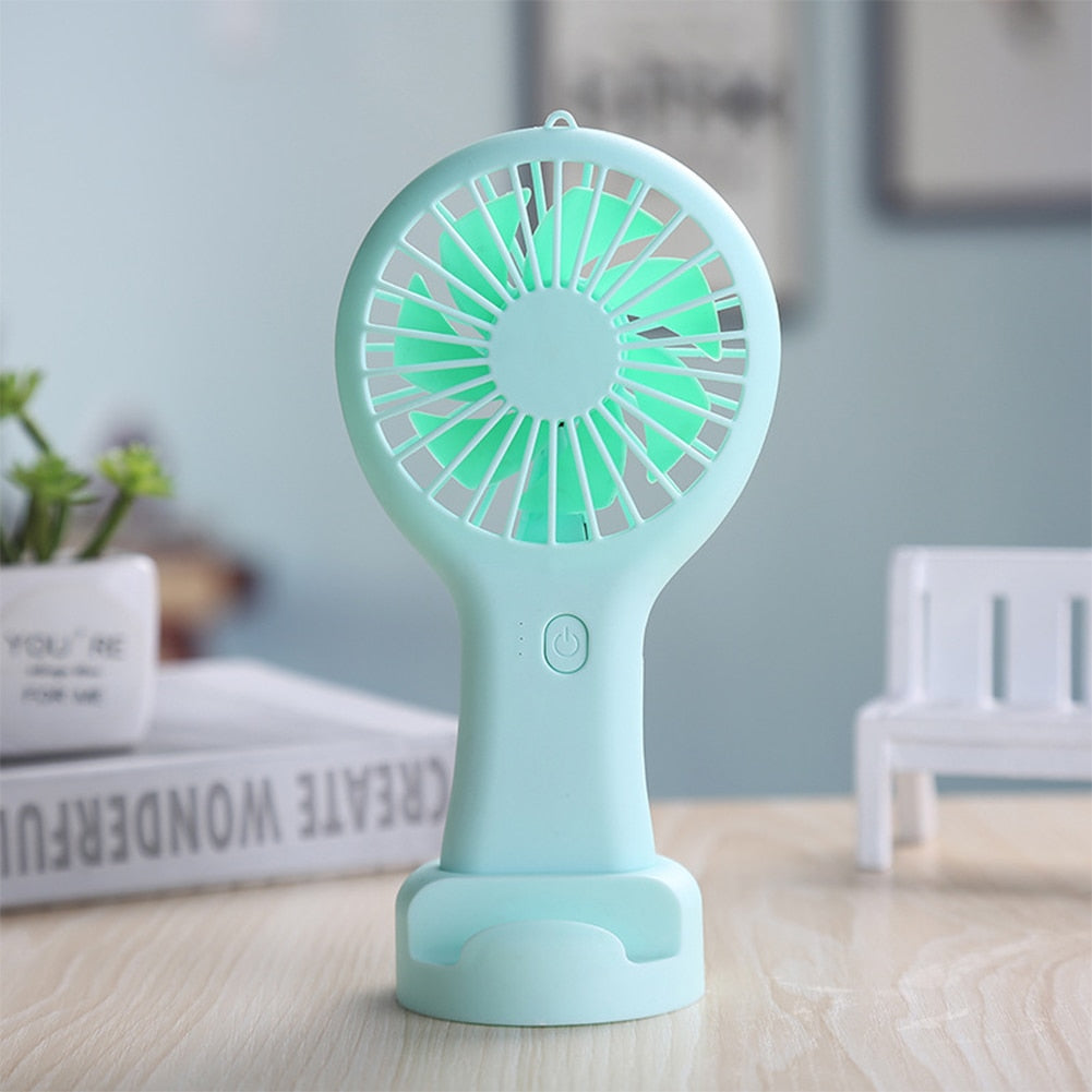 Portable USB Chargeable Mini Fan Handheld Fans with Base Summer Outdoor Portable Hand Hold Fan with Phone Holder