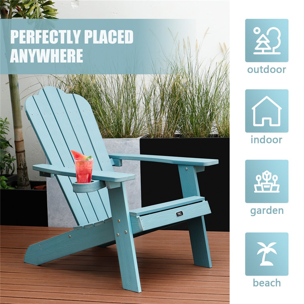 Adirondack Chair with Cup Holder, Plastic Wood Outdoor Patio Chair for Home and Garden, Weather- Resistant, Fade-Resistant, 380