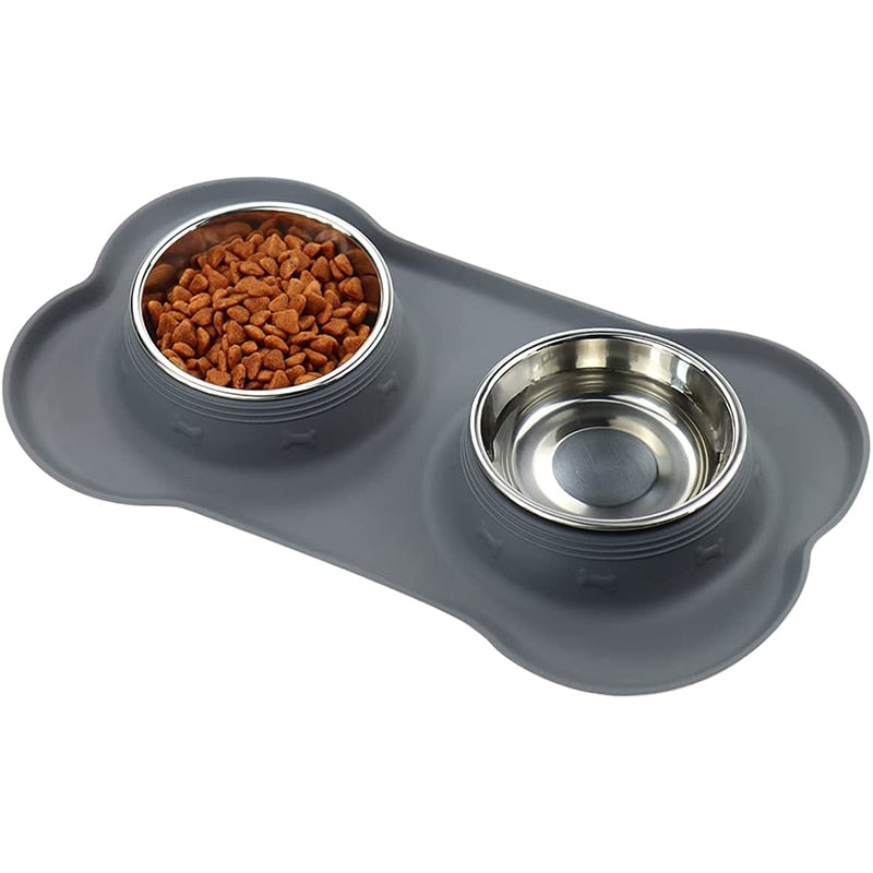 Antislip Double Bowl With Silicone Mat