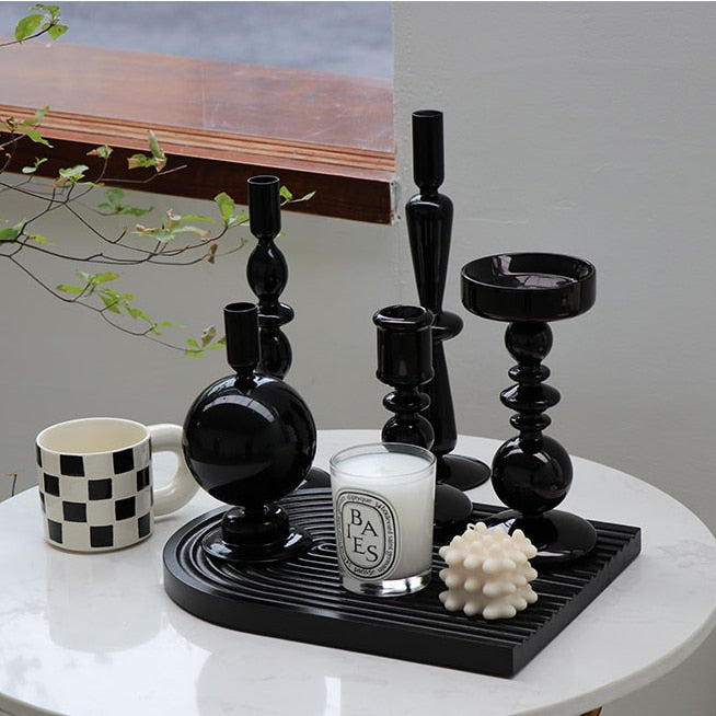 Creative Hydroponic Glass Black Candlestick Glass Vase Candle Stand Desktop Decor Home Decoration Art Nordic Home