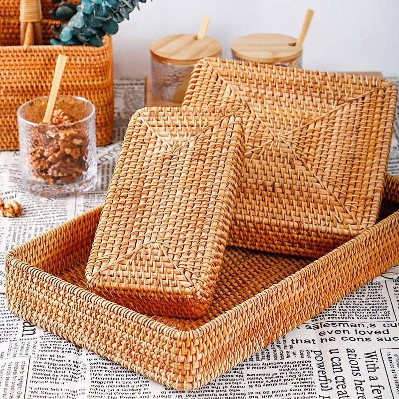 Hand-woven Rattan Storage Wicker Tray