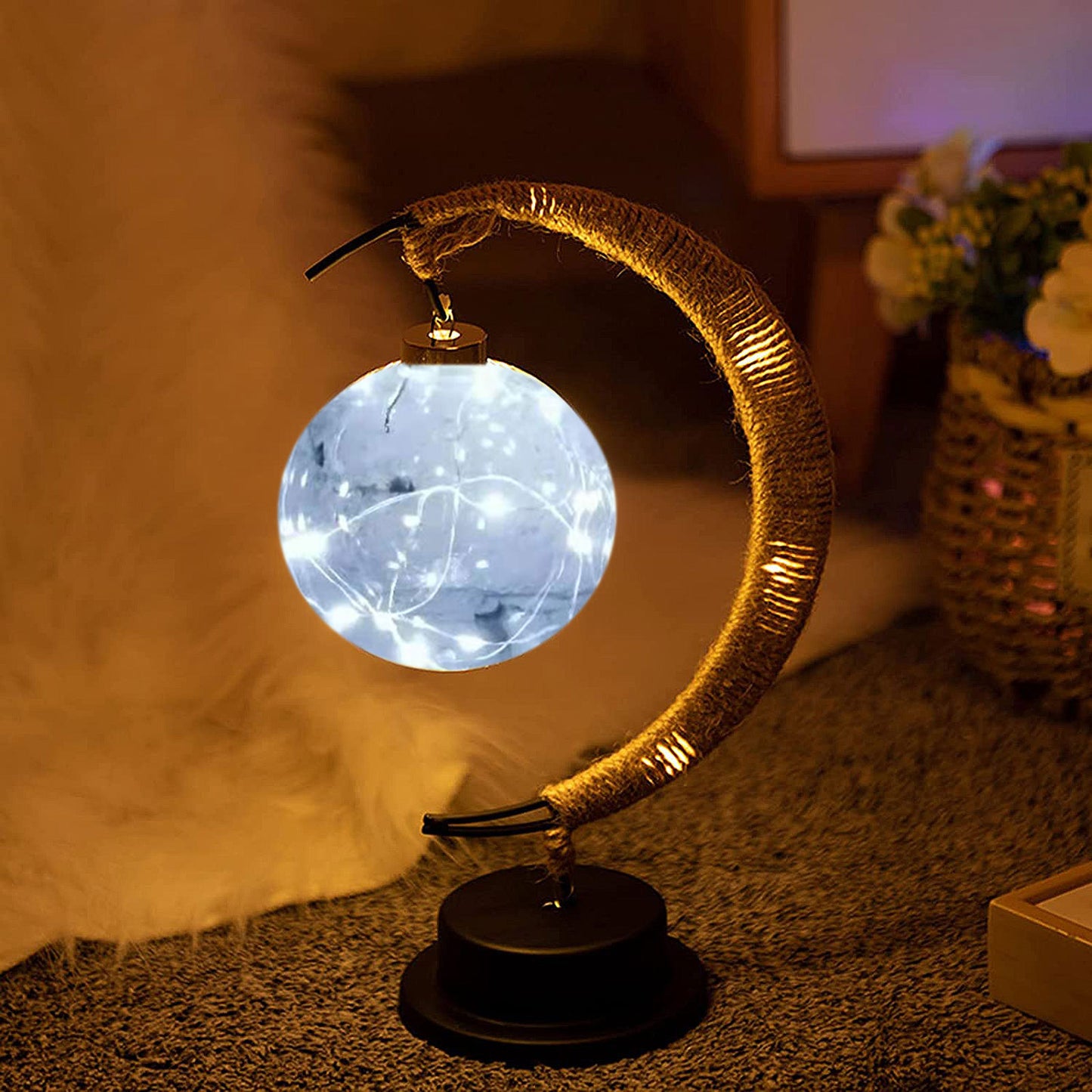 3D Moon LED Night Lights with Stand Lunar Fairy Lamp Art Kid Baby Bedroom Home Holiday Home Bedroom Decor Ornament Friends Gifts