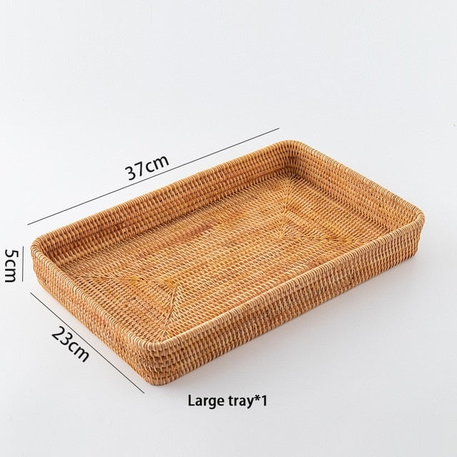 Hand-woven Rattan Storage Wicker Tray