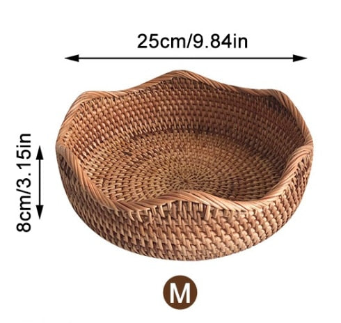 Hand-woven Rattan Storage Wicker Tray