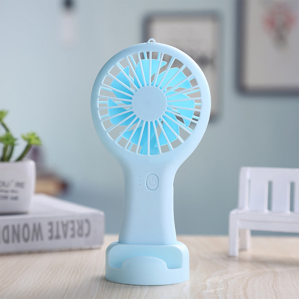 Portable USB Chargeable Mini Fan Handheld Fans with Base Summer Outdoor Portable Hand Hold Fan with Phone Holder