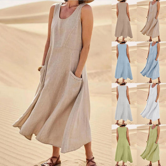 2022 New Summer Dress Ladies Dress  S- 3xl Cotton Linen Women Tank - Great for the hot summer days of gardening in your back yard with Pockets!