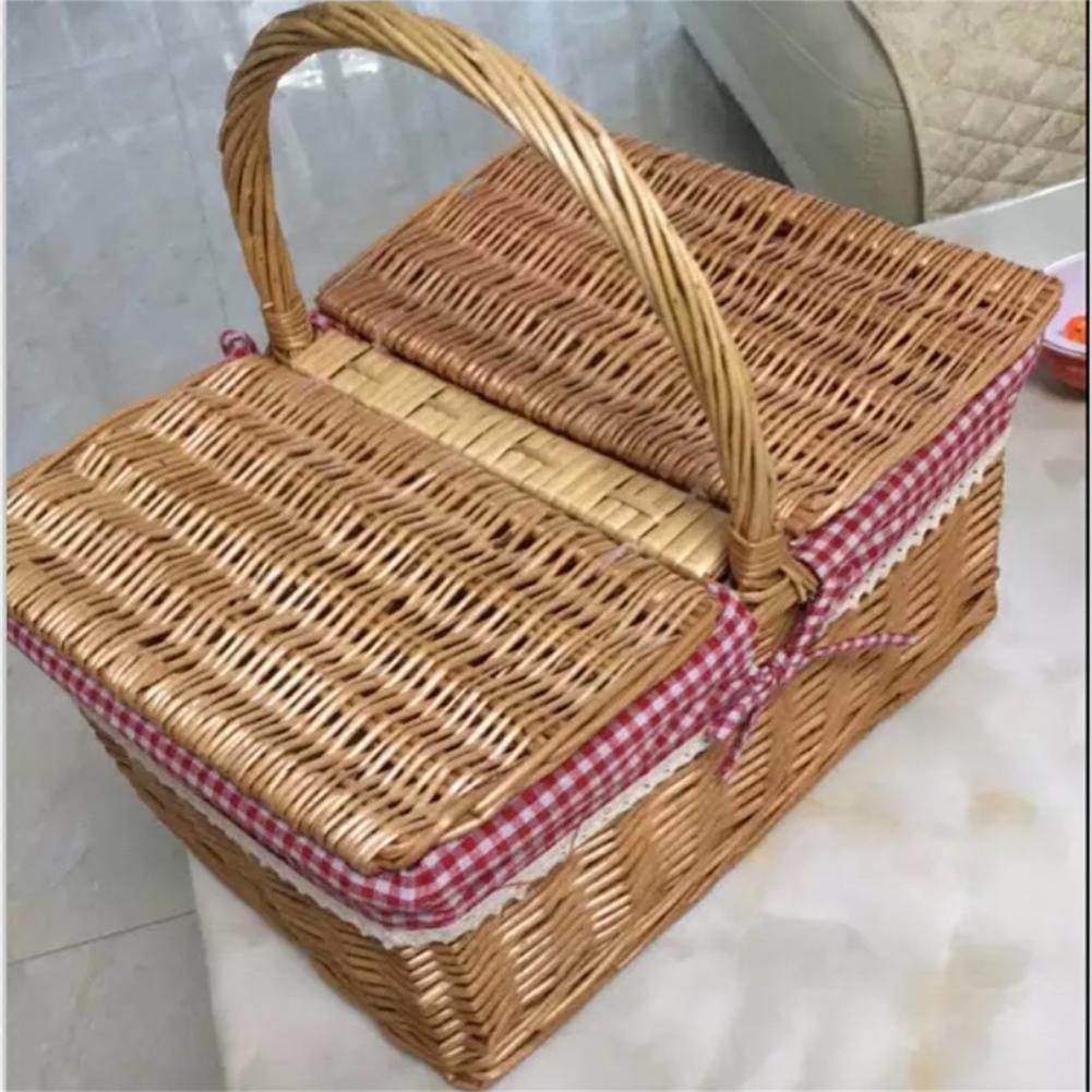 Lace Decor Wicker Woven Picnic Basket Large Capacity