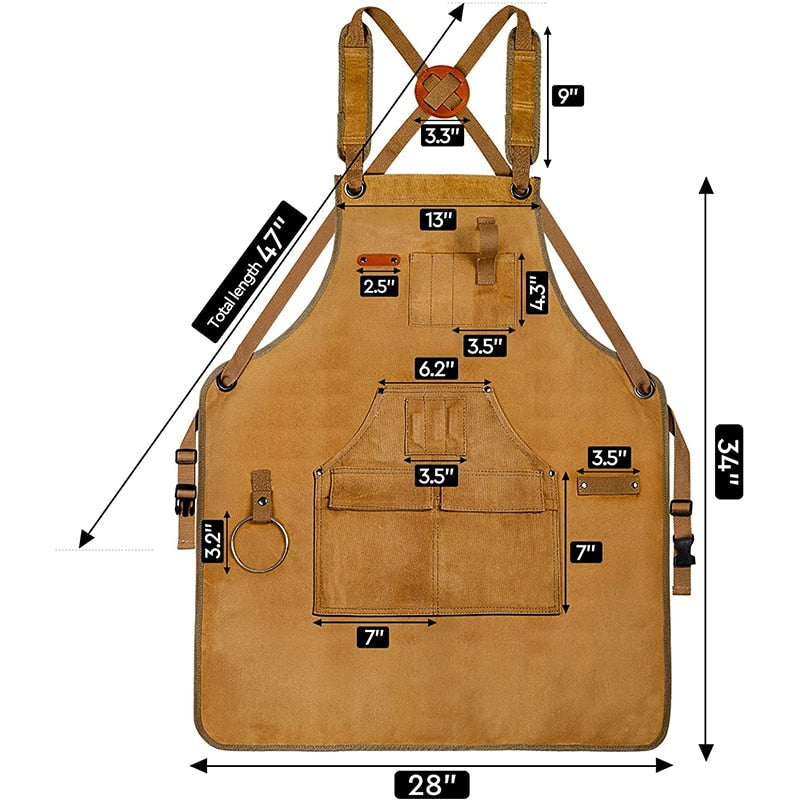 Canvas Work Apron With Tool Pocket - Heavy Duty Crossback Strap Adjustable Apron