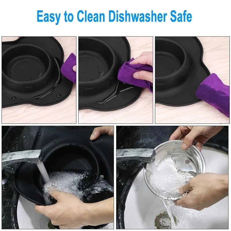 Antislip Double Bowl With Silicone Mat