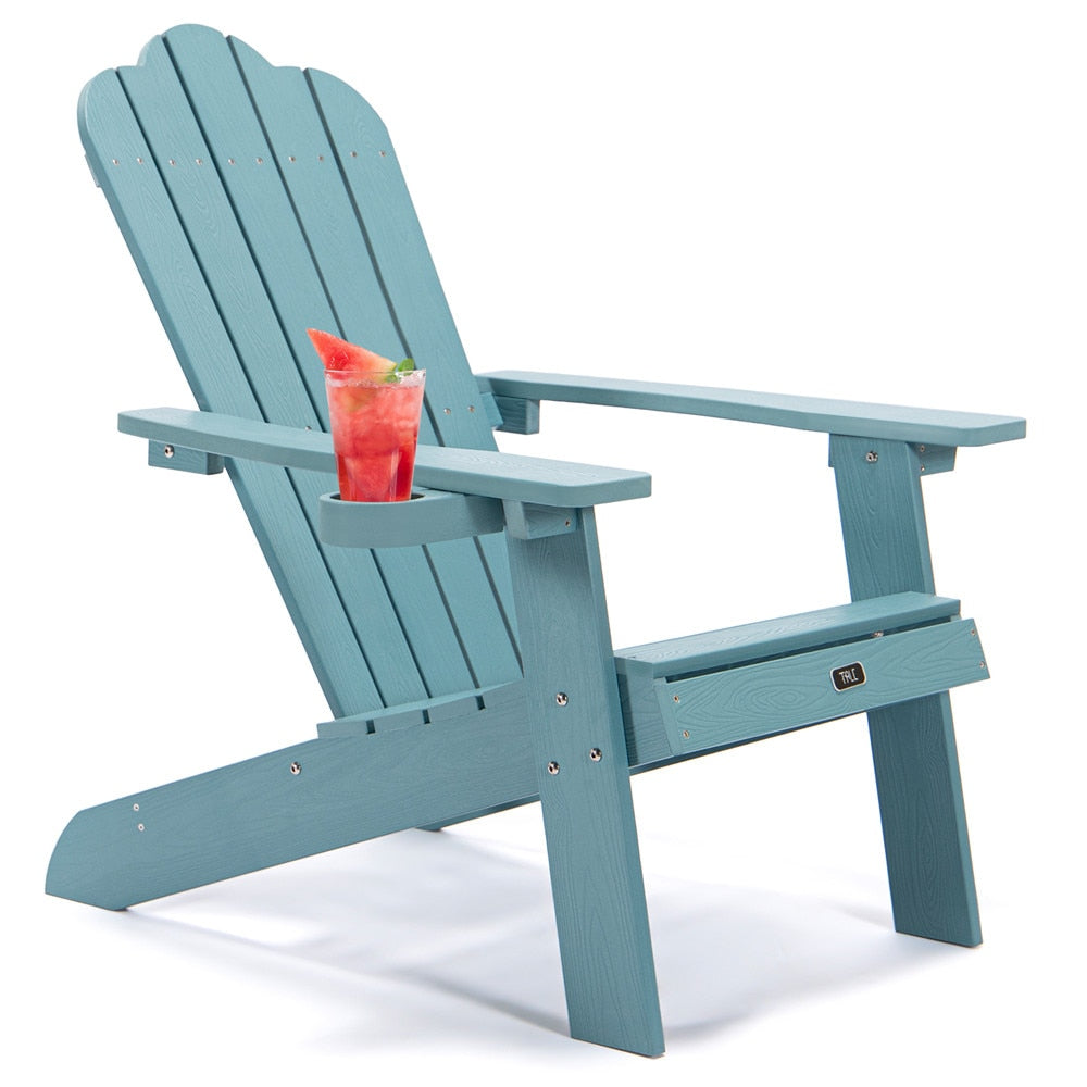 Adirondack Chair with Cup Holder, Plastic Wood Outdoor Patio Chair for Home and Garden, Weather- Resistant, Fade-Resistant, 380