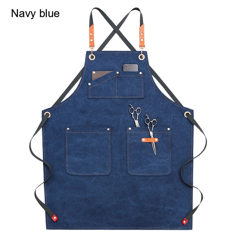 Canvas Work Apron With Tool Pocket - Heavy Duty Crossback Strap Adjustable Apron