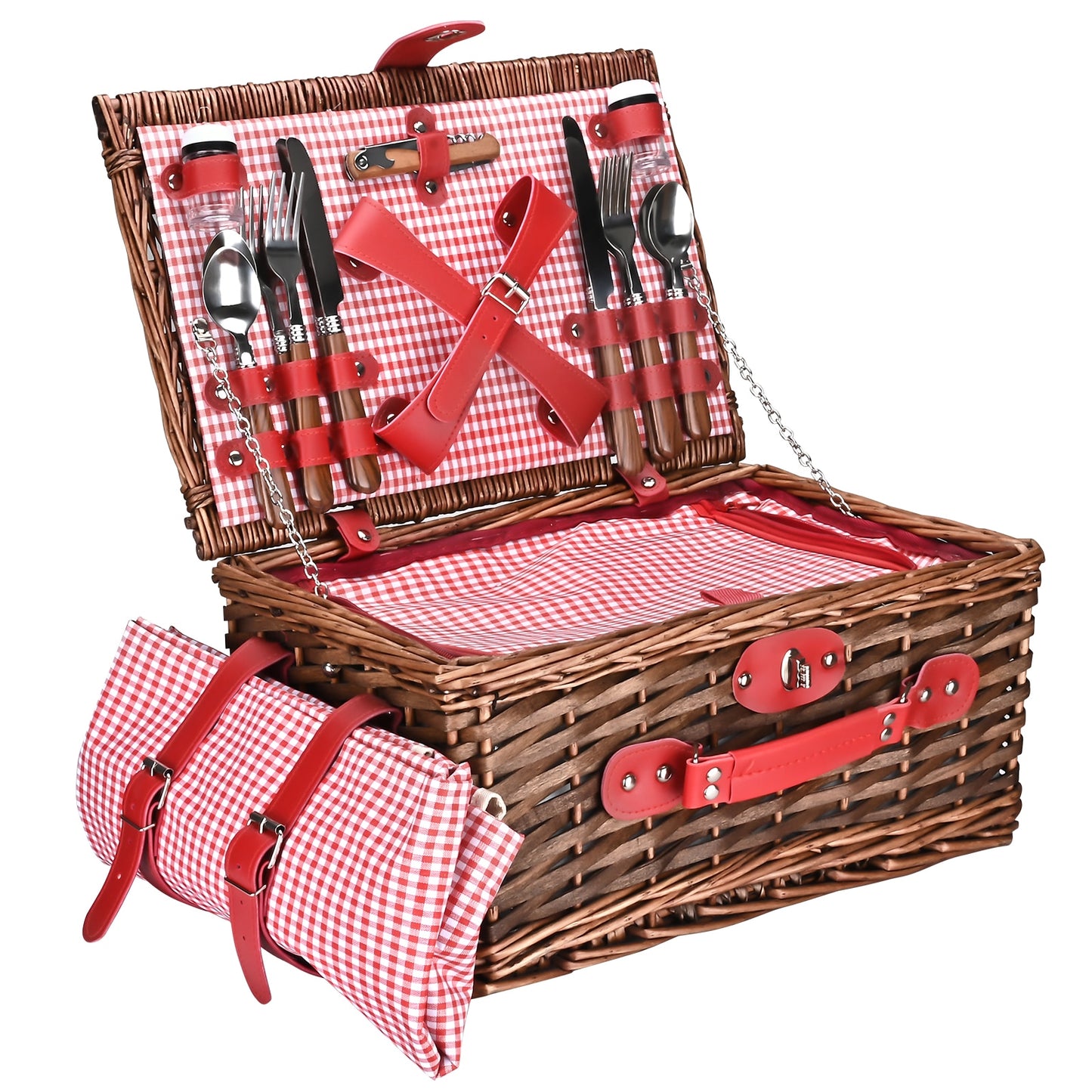 Picnic Basket Panier Osier Picnic Hamper 25 pcs For 4 People Picnic Suitcase Set  Cutlery Ice Bag Organizers Wicker Basket