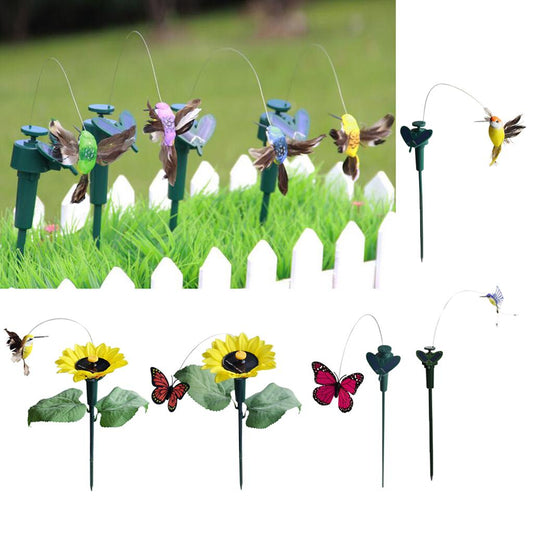 Solar Powered Garden Stakes Dancing Butterfly Birds Stakes Flying Humming Bird Yard Outdoor Home Decoration Farmland