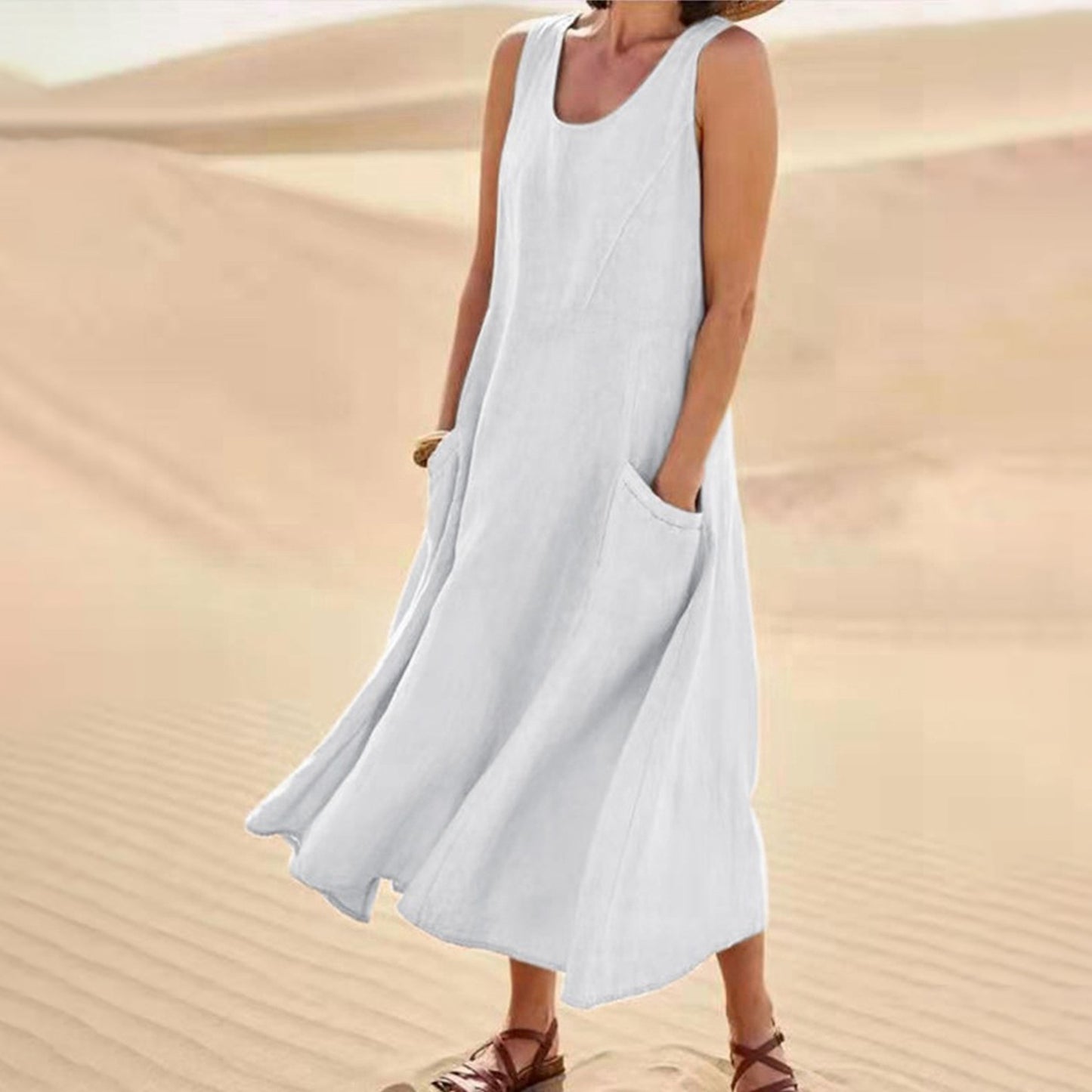 2022 New Summer Dress Ladies Dress  S- 3xl Cotton Linen Women Tank - Great for the hot summer days of gardening in your back yard with Pockets!