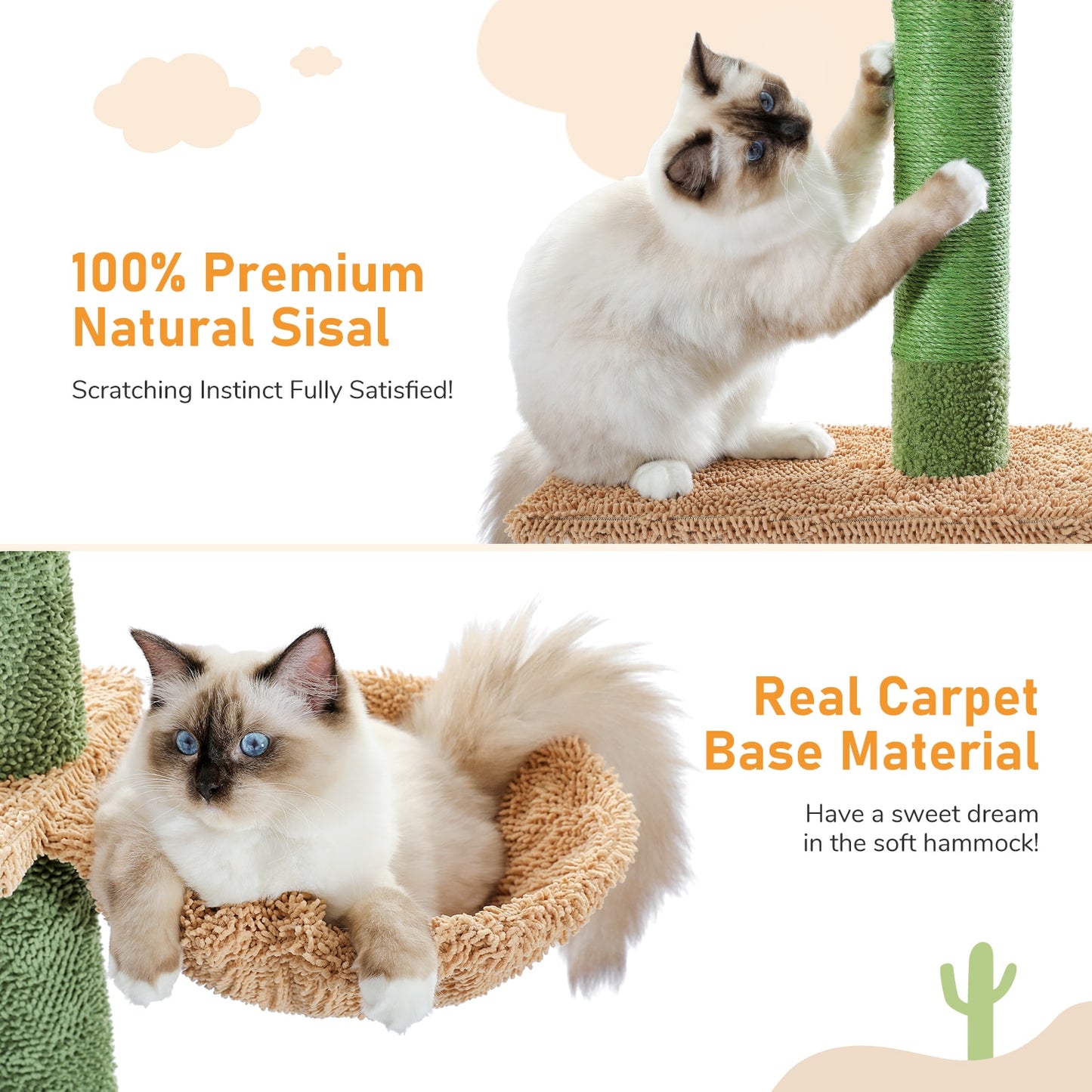 5-Tier Floor to Ceiling Cat Tower Cactus Tall Climbing Tree with Scratching Post