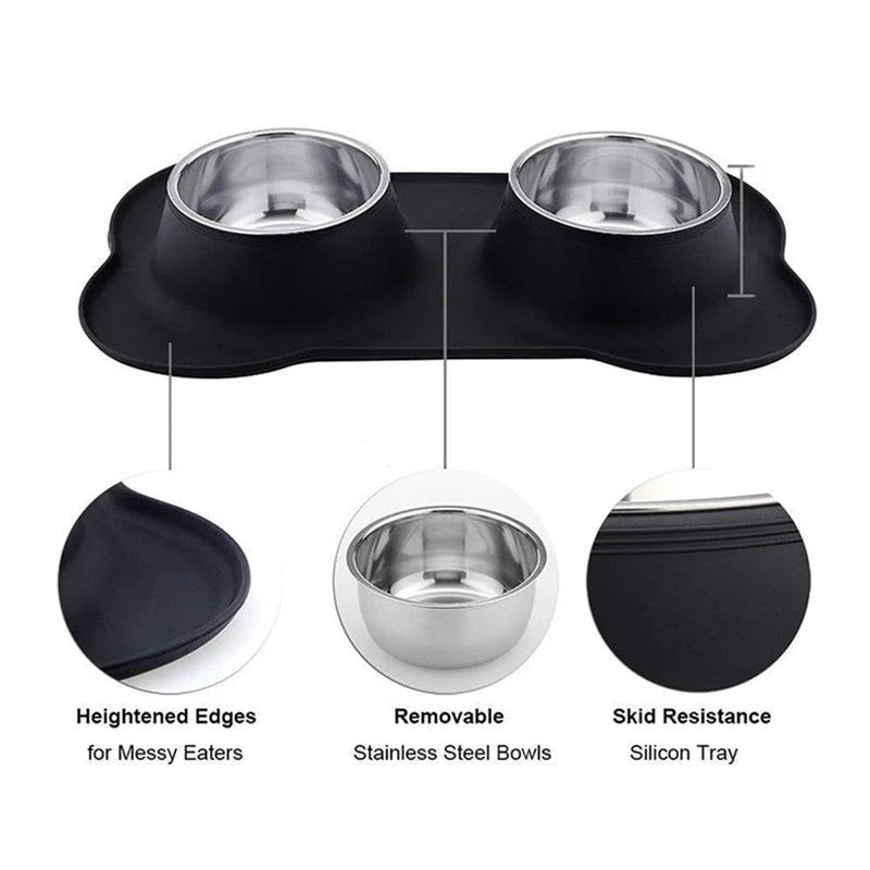 Antislip Double Bowl With Silicone Mat