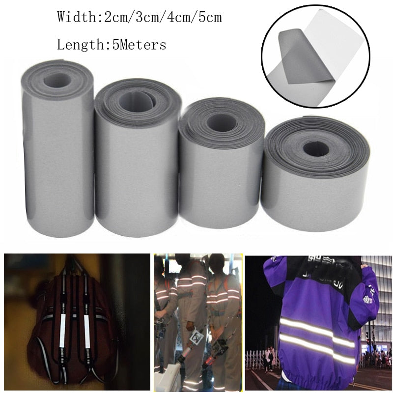 5 Meters 2/3/4/5 cm Heat Transfered Reflective Tape Sticker For Clothes Iron On Bag / Shoes