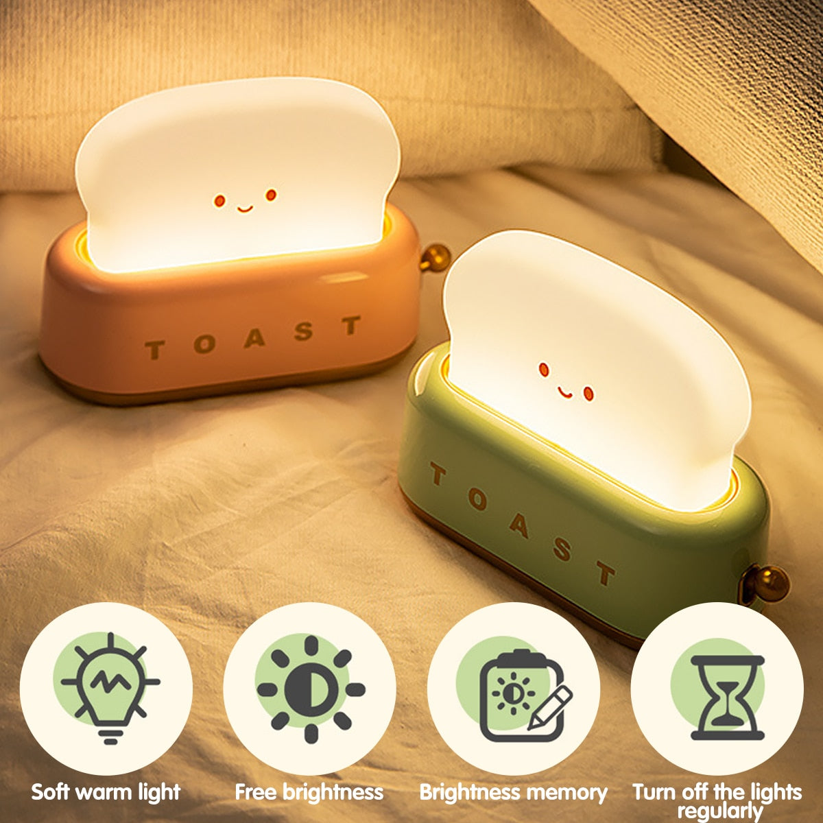 LED Bread Maker Night Light USB Charging Dimming Emotional Lights Bedroom Timing Sleeping Lamp Fun Switch Mood Light