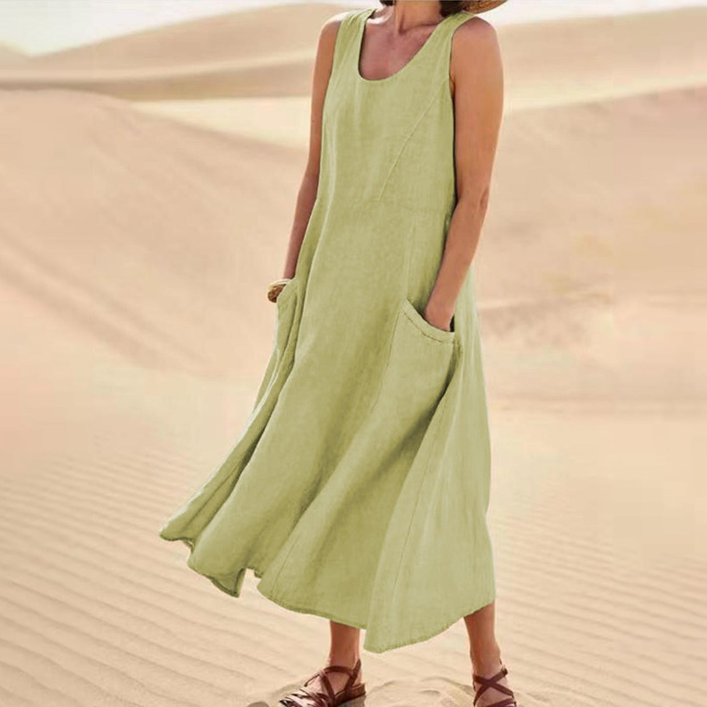 2022 New Summer Dress Ladies Dress  S- 3xl Cotton Linen Women Tank - Great for the hot summer days of gardening in your back yard with Pockets!