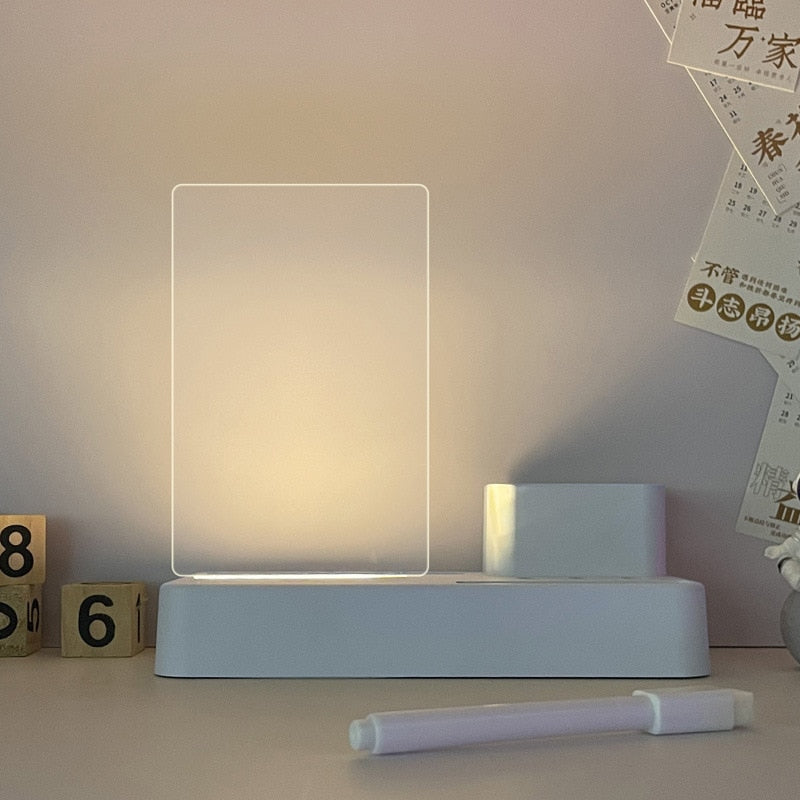 Transparent Luminous Led Night Lights Acrylic Erasable Write Message Board C