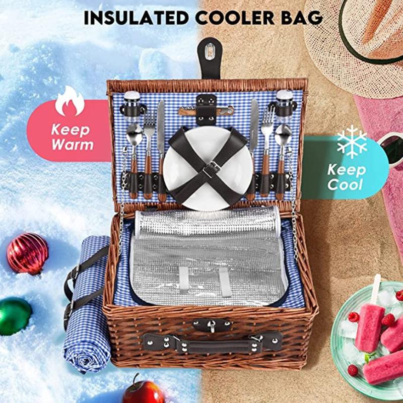 Picnic Basket Panier Osier Picnic Hamper 25 pcs For 4 People Picnic Suitcase Set  Cutlery Ice Bag Organizers Wicker Basket