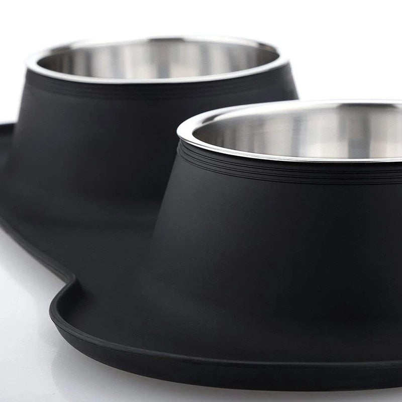 Antislip Double Bowl With Silicone Mat