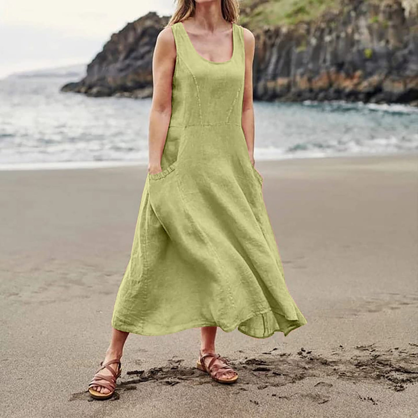 2022 New Summer Dress Ladies Dress  S- 3xl Cotton Linen Women Tank - Great for the hot summer days of gardening in your back yard with Pockets!