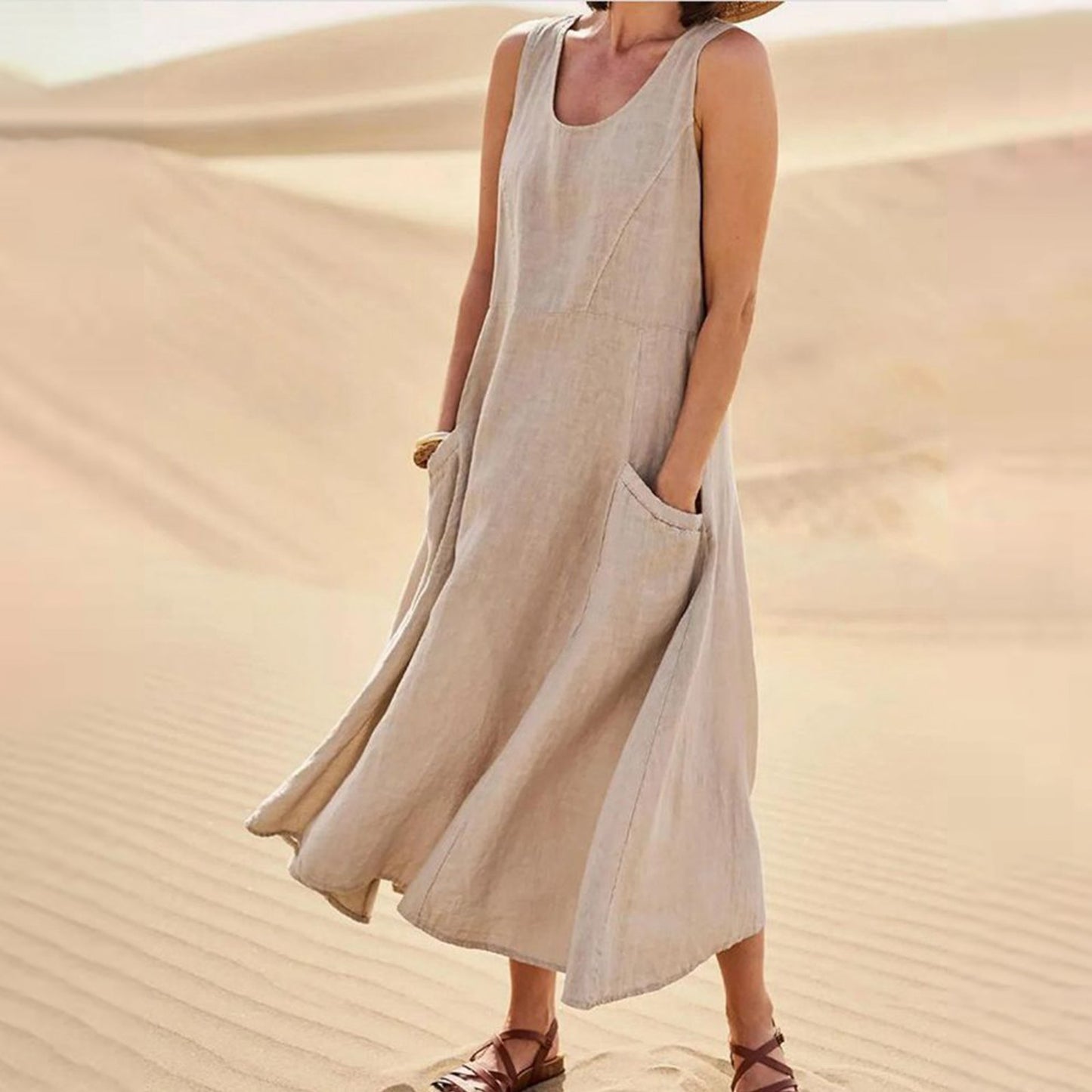 2022 New Summer Dress Ladies Dress  S- 3xl Cotton Linen Women Tank - Great for the hot summer days of gardening in your back yard with Pockets!