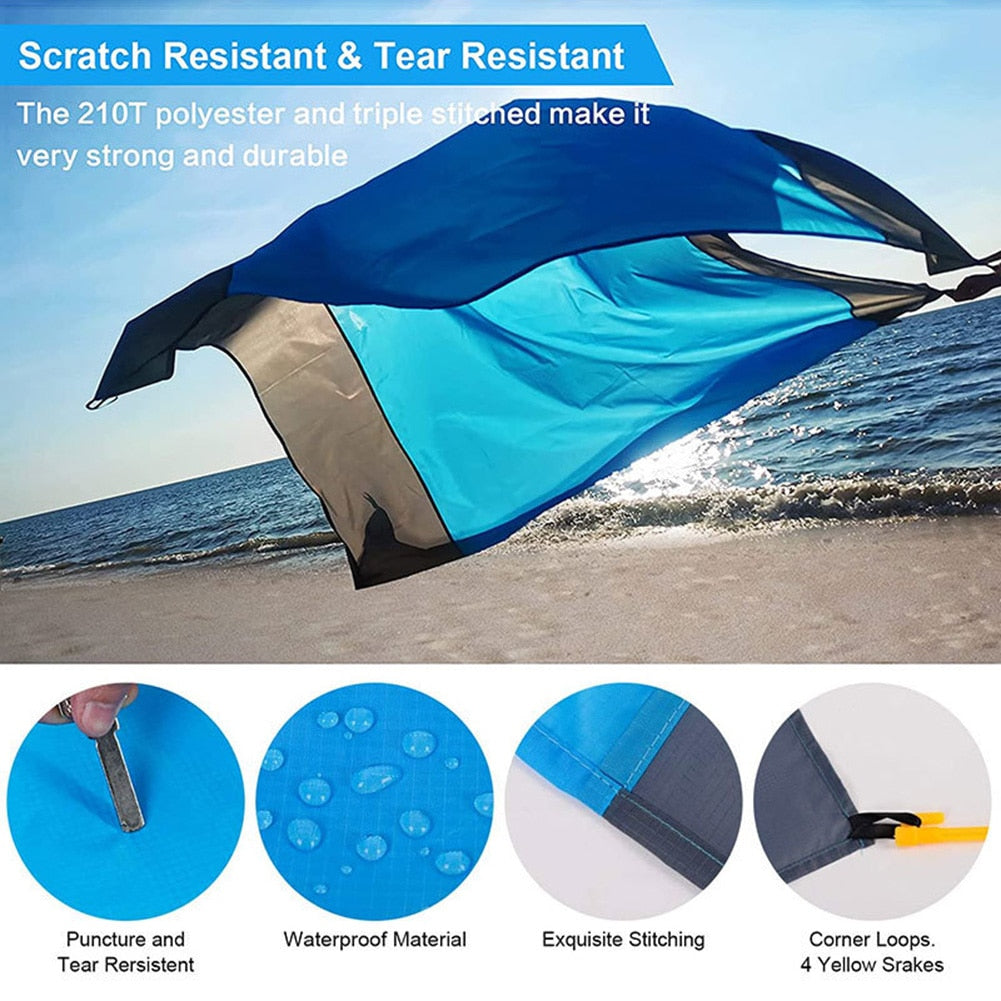 Beach Blanket Waterproof Pocket Mat, 2x2.1m/ 2x1.4m Folding Camping Mat - Portable Mat Outdoor Picnic Mat Sand Beach Mat