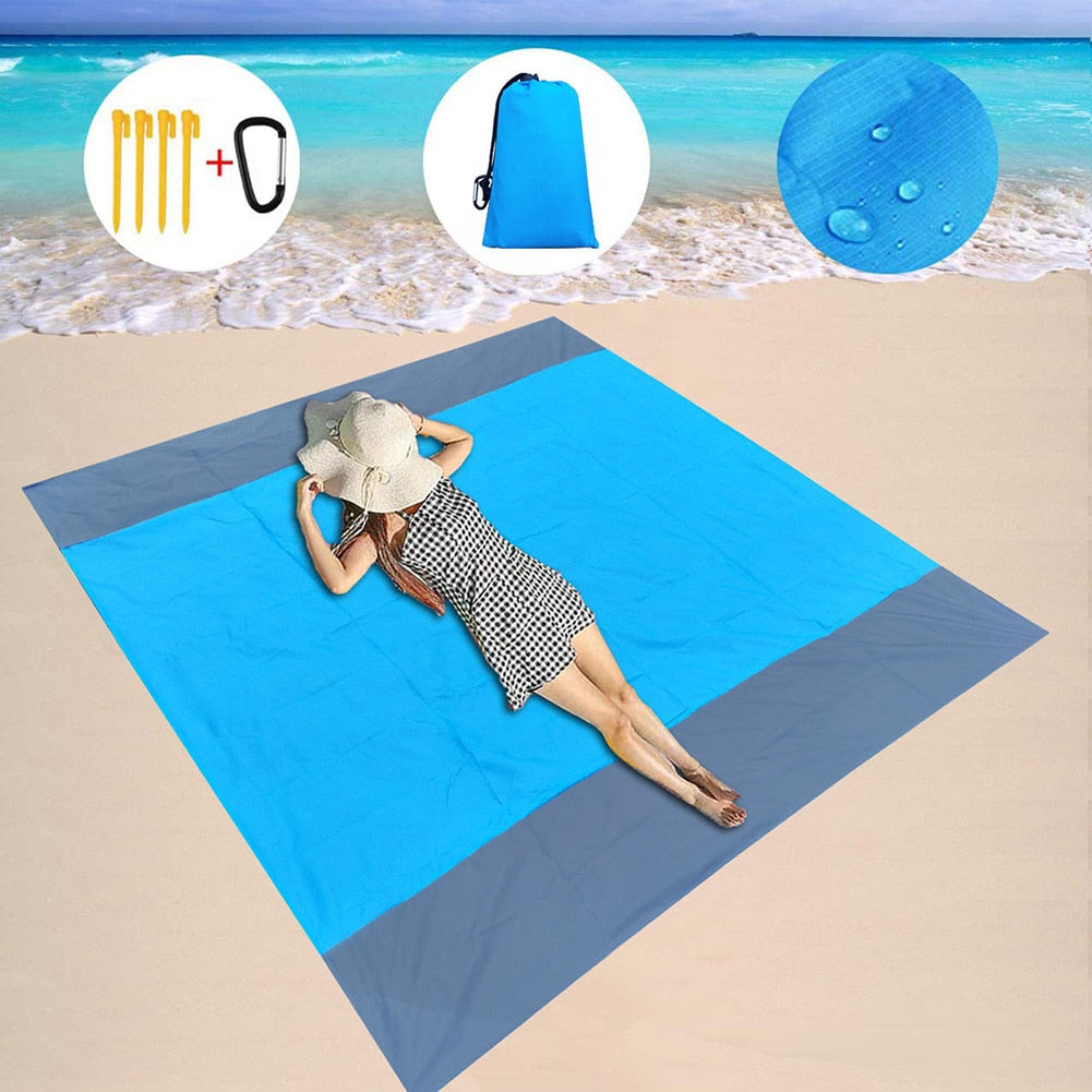 Beach Blanket Waterproof Pocket Mat, 2x2.1m/ 2x1.4m Folding Camping Mat - Portable Mat Outdoor Picnic Mat Sand Beach Mat