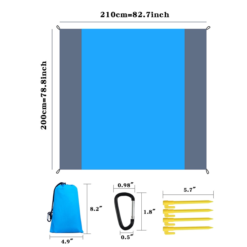 Beach Blanket Waterproof Pocket Mat, 2x2.1m/ 2x1.4m Folding Camping Mat - Portable Mat Outdoor Picnic Mat Sand Beach Mat