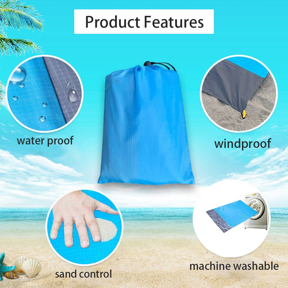 Beach Blanket Waterproof Pocket Mat, 2x2.1m/ 2x1.4m Folding Camping Mat - Portable Mat Outdoor Picnic Mat Sand Beach Mat